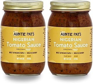 Auntie Pat’s - Nigerian Tomato Sauce- Vegan, West African Sauce, Low Carb, Jollof Rice, Clean Ingredients, Keto Friendly 473mL/16oz (Mild, 16oz (Pack of 2))