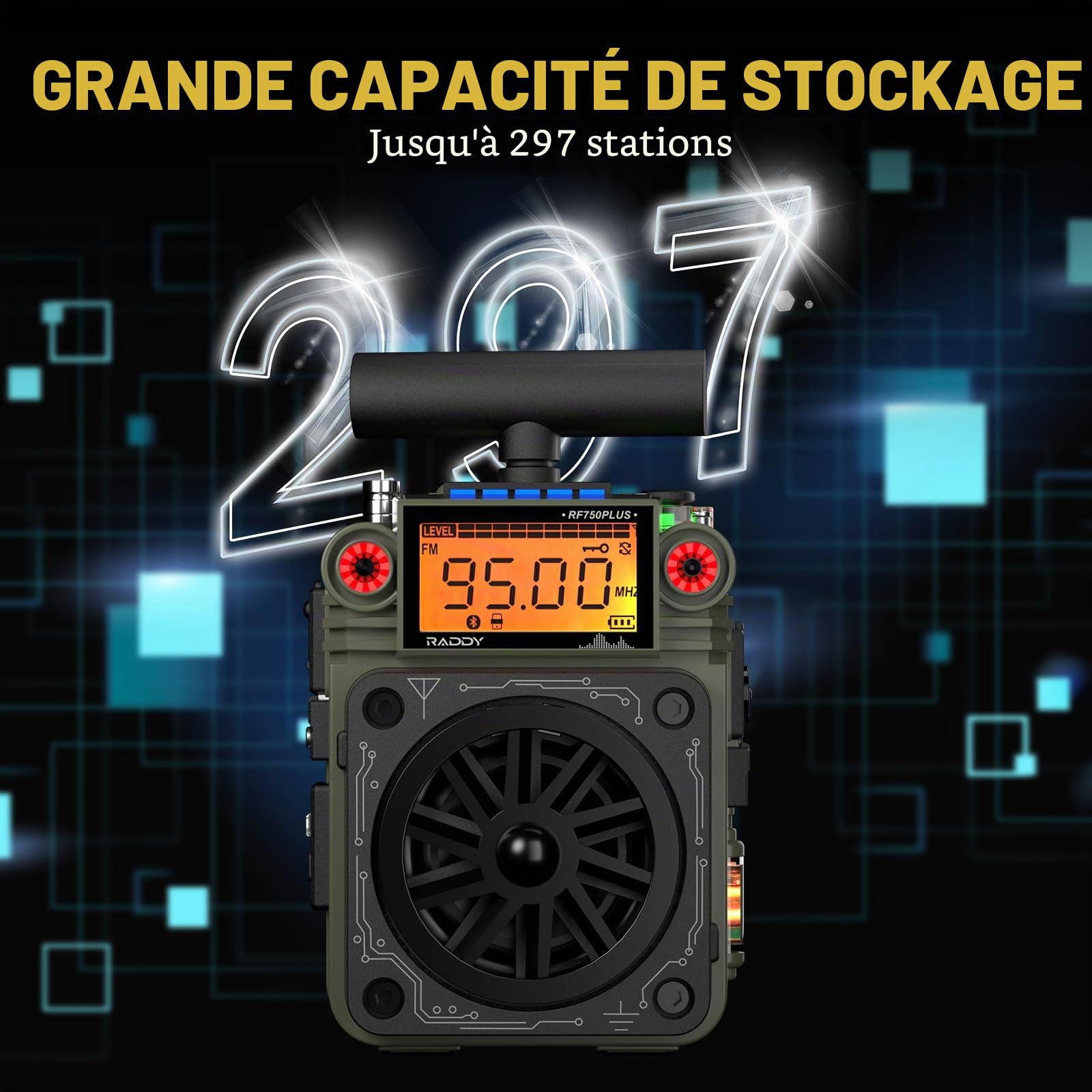 Raddy RF750 Plus AM FM SW Radio Portable à Ondes Courtes, Mini-Radio avec contrôle par Application, 297 Stations préréglées, Batterie remplaçable, antenne Type T, Alarme SOS pour Camping et urgences