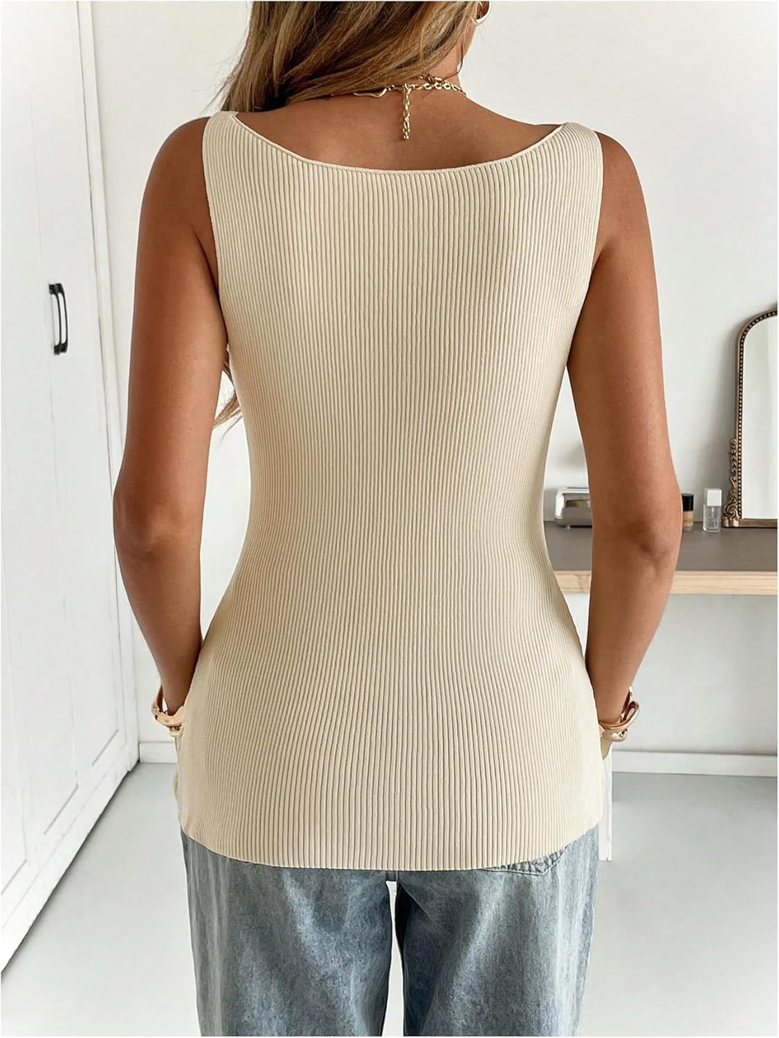 SHENHE Women's Sweater Vest Button Down Ribbed Knit Sleeveless Cardigan Vest with Pockets - Image 2