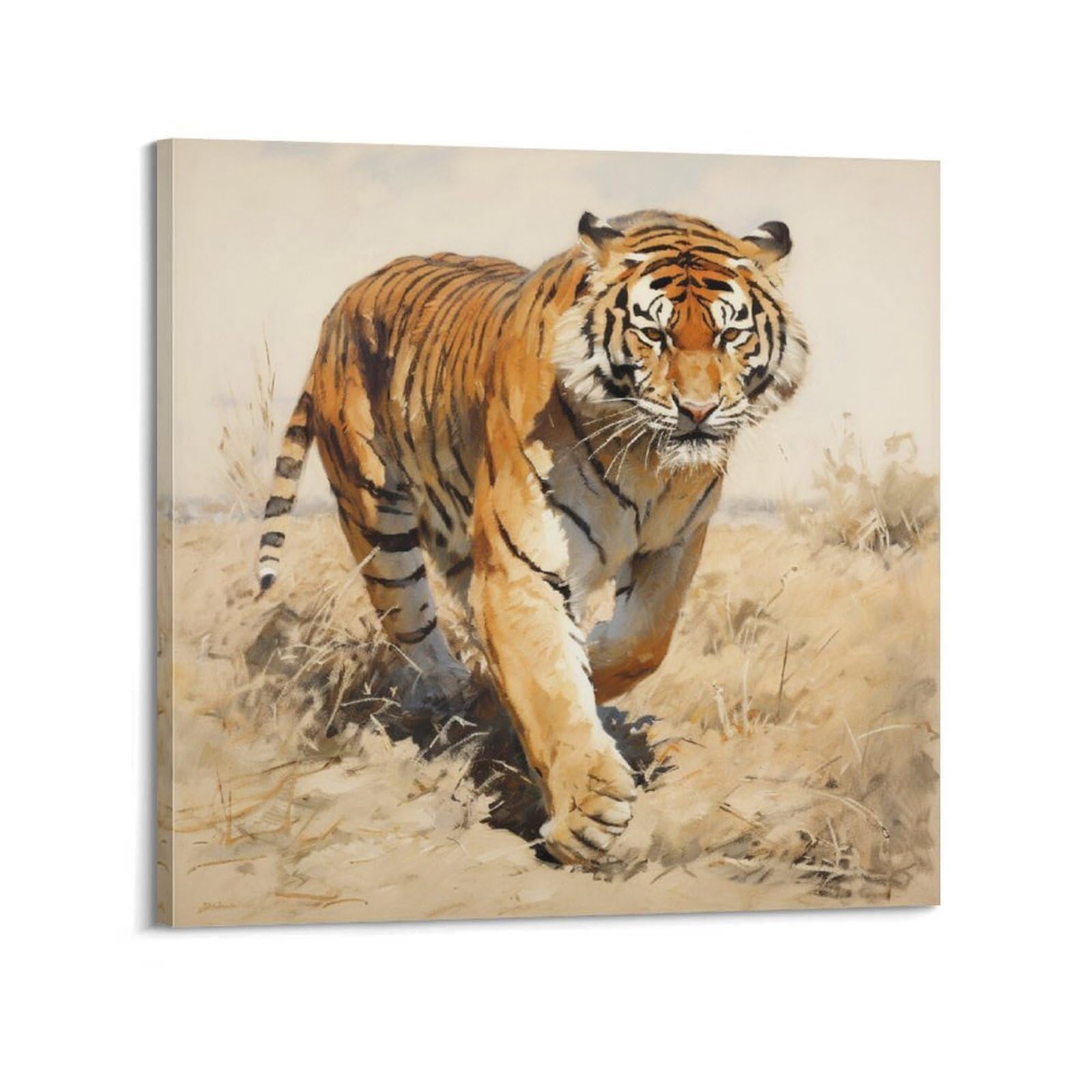 Xkuga Boys Frame-Style Big Cats Hunting Poster Close Up Wildlife Jungle King Tiger Modern Decorative Canvas Prints - Ideal Wall Art For Family, Man Cave, Game Room, & Girls Bedroom 12X12inch(30X30cm)