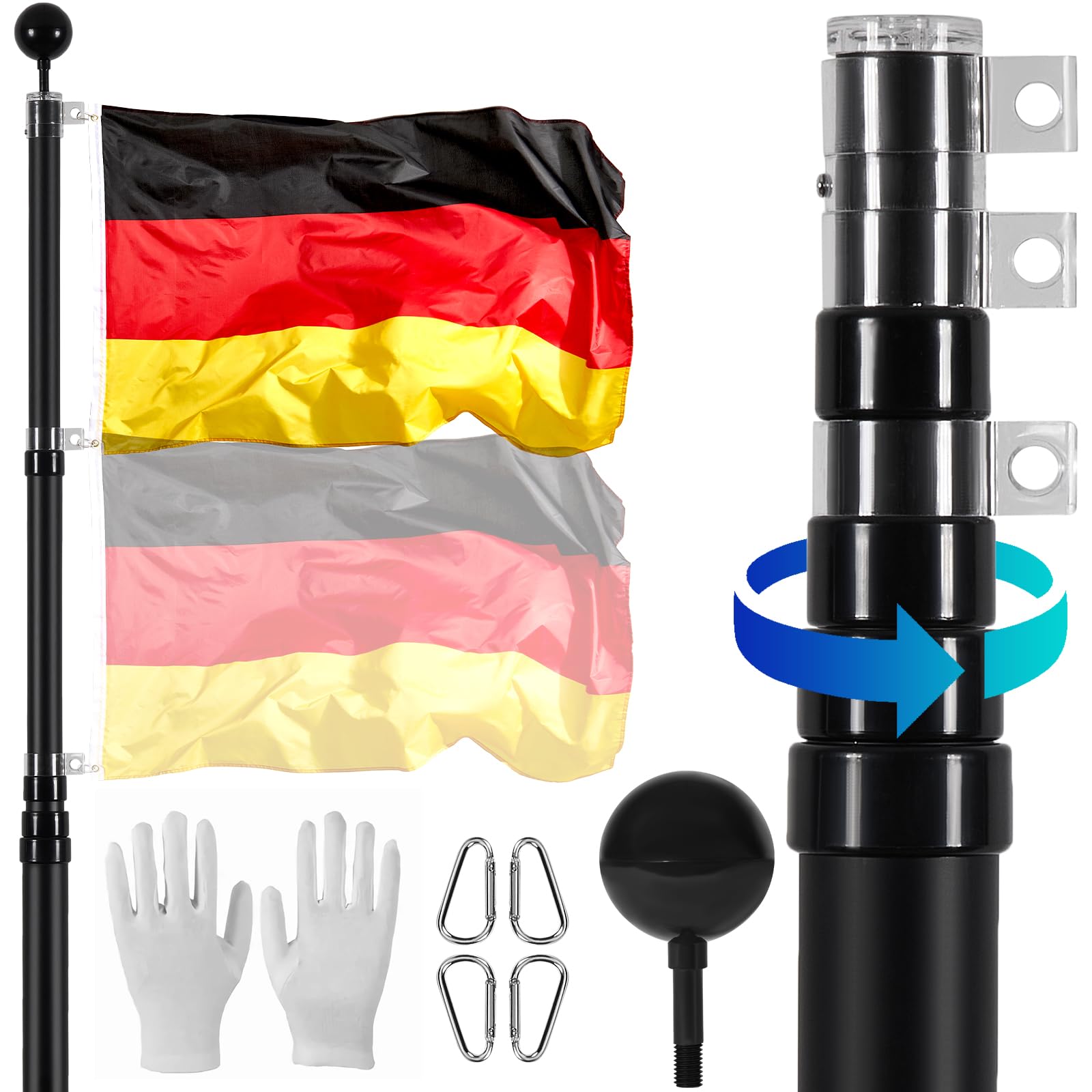 Mât Drapeau Télescopique 2,5m Difounmas - 4 Crochets - Portable Pour Camping/événements