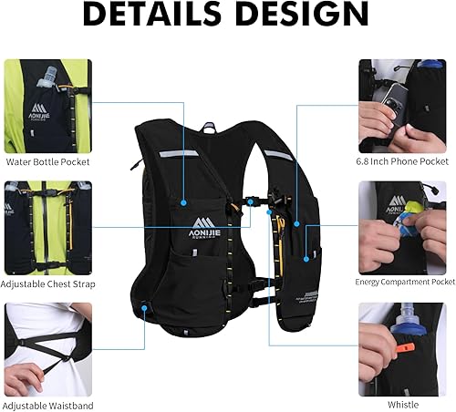 Miniatura 3 de AONIJIE Chaleco de hidratación para correr para hombres y mujeres, mochila de hidratación de 8 litros, paquete con bolsillo para vejiga de agua de 2