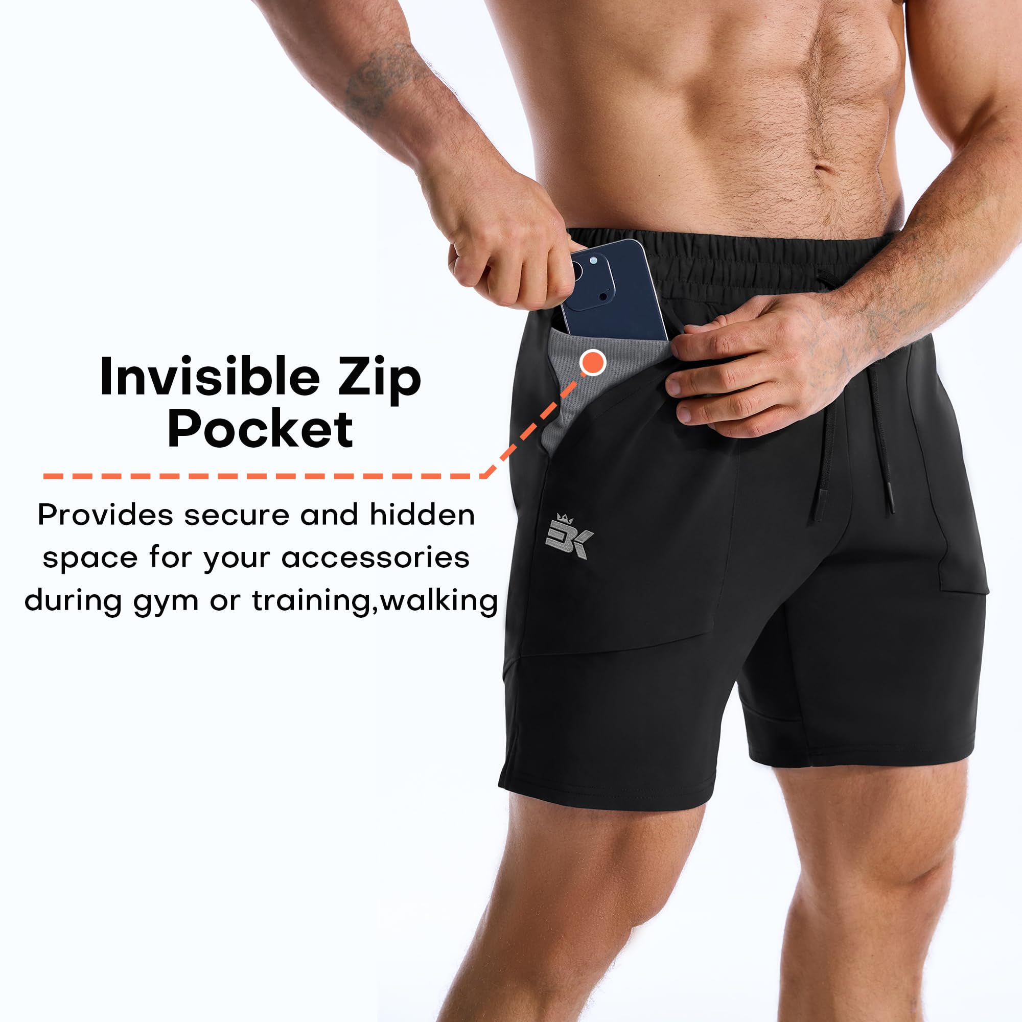 BROKIG Mens Zero Armor Gym Shorts,Cotton Running Workout Slim Fit Athletic Sweat Short for Men with Zip Pocket - 5