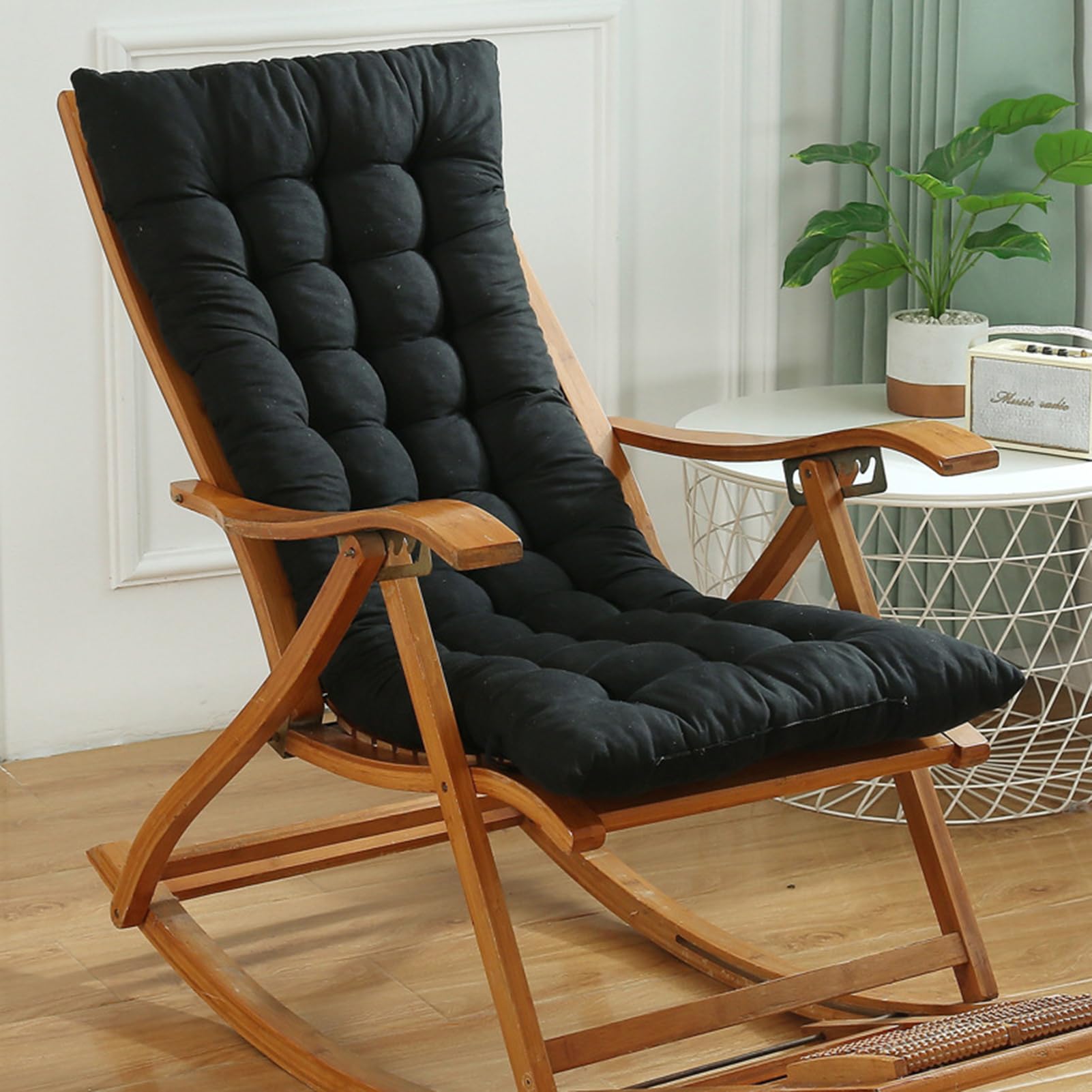High-Back Chair Cushions, Extra 8 Cm Thick Comfort Seat Cushion Garden Furniture, Seat Cushion Outdoor Chair 120 X 50 Cm with Ribbons, For Patio Chair Dining Chair,Black