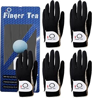 FINGER TEN Golf Gloves Men Left Hand Right Rain Grip Weathersof Value 5 Pack,Mens Golf Glove Wear Resistant Non Slip All Weather Soft Color Black Grey Durable Size S M ML L XL