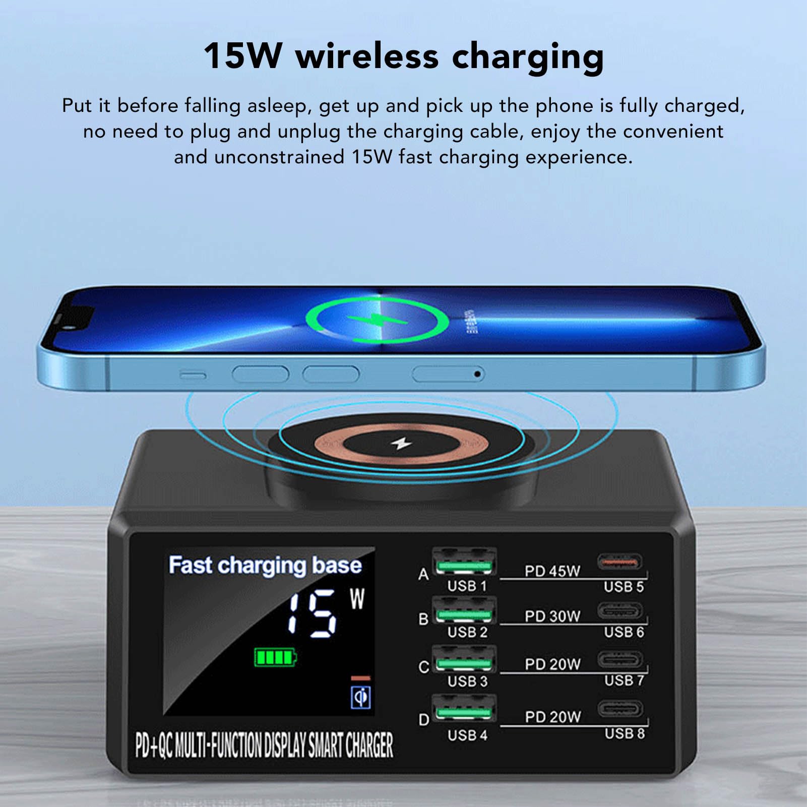 Station de Charge USB, Chargeur Multiport USB 110 W QC 3.0 et Charge Rapide PD avec écran LCD pour la Maison (Prise UE)