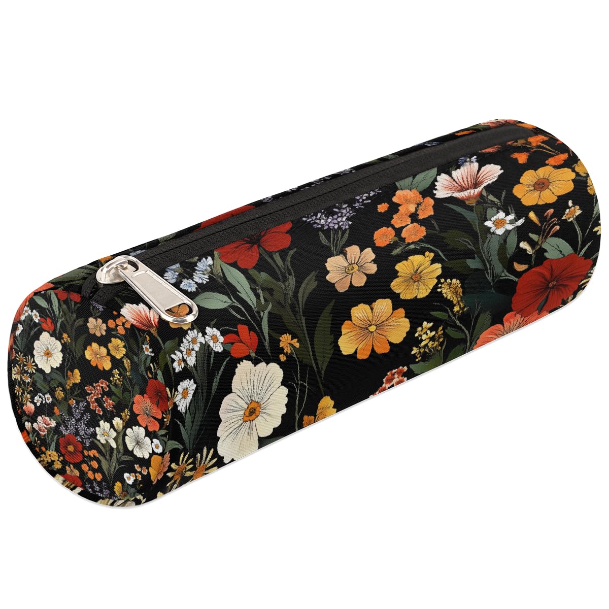 VQUVQV Pencil Cases, Colorful Wildflower Floral Black Portable Pencil Case for Girls Boys, School Supplies Pen Pouch for Student Stationery Storage — image 1