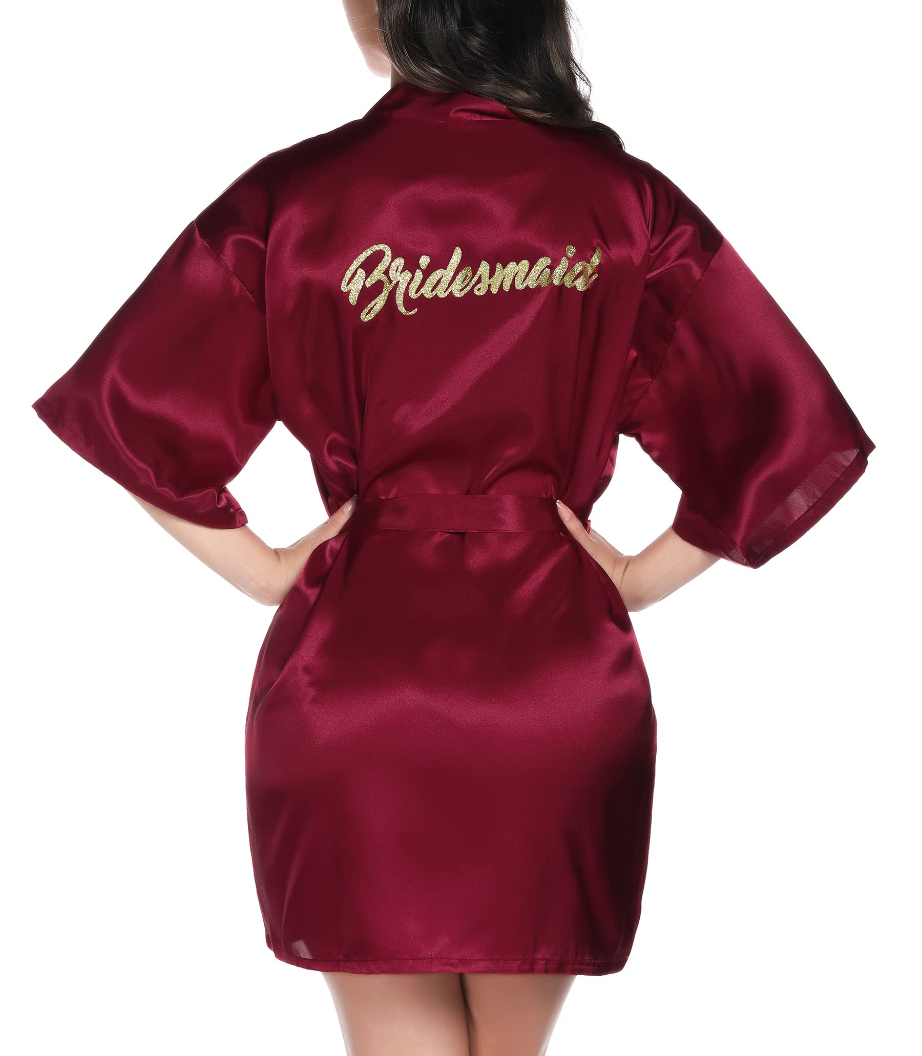 Vlazom Bride Robes Satin Dressing Gown B-champagne for Bridesmaid, L(UK 14-16 ) — view 16