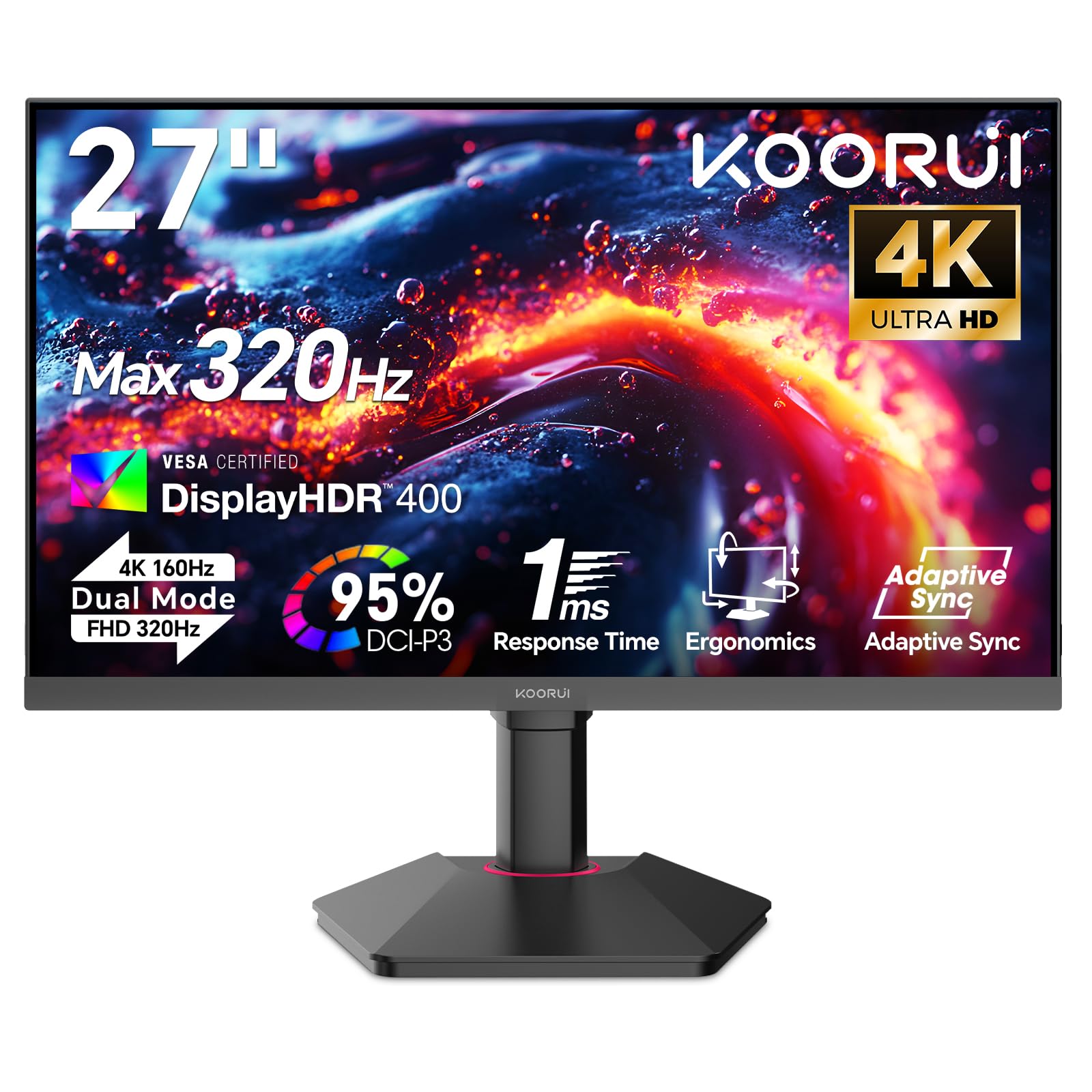 KOORUI 27インチ 4Kモニター G2741L KOORUI 27-inch 4K (3840 x 2160) Monitor, 160Hz Refresh Rate to FHD