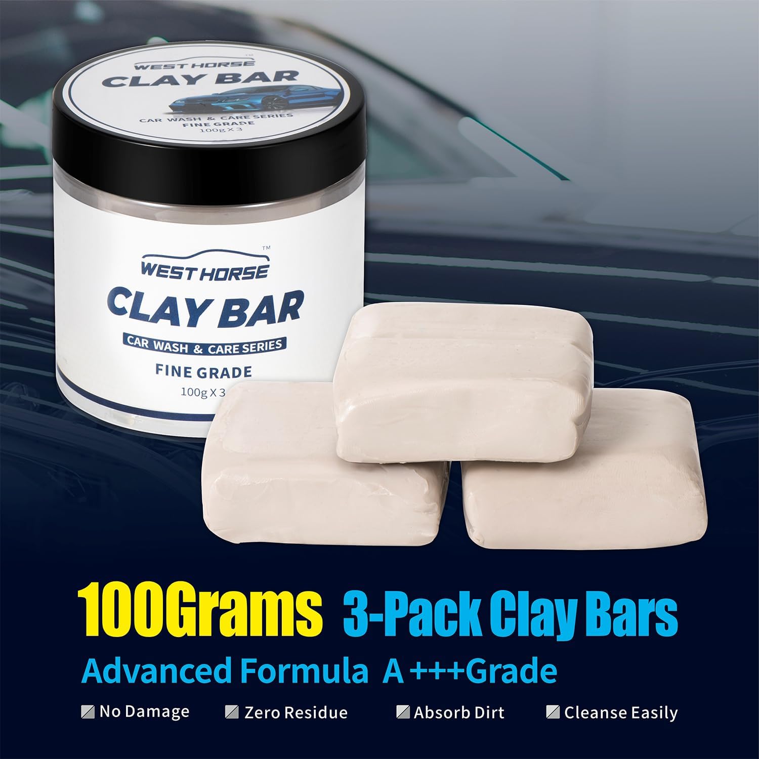 Light Clay Bars Auto Detailing, Clay Bar for Cars Paint Protective Film, Paint Surface, Plastic and Metal Detailing(3x100g,White,Light)