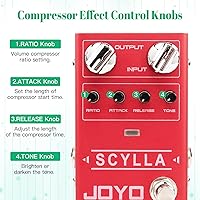 Vista 3 de JOYO Pedales de Bajo para Guitarra, Pedal de Efecto Compresor con Perillas de Compresión Precisas, Bajo Ruido y Alto Rango de Control Dinámico