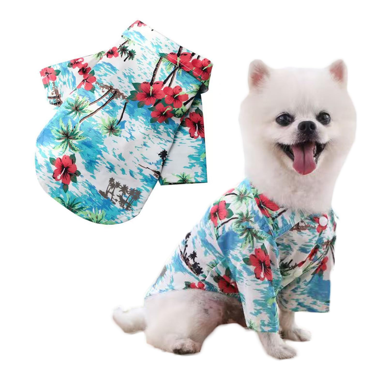LHYZ PARK Hawaiian Beach Print Pet Dog Cat T-Shirts Cute for Small to Medium Dog Cats Cool Summer Vest Camp Shirt Clothes (Sea and Flower, S)