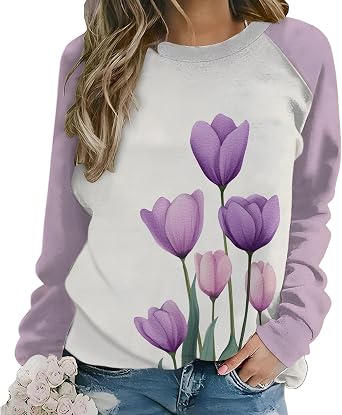 Floral Print Sweatshirt for Women Fall Fashion Long Sleeve Pullover Tops Casual Flower Graphic Sweat Shirt