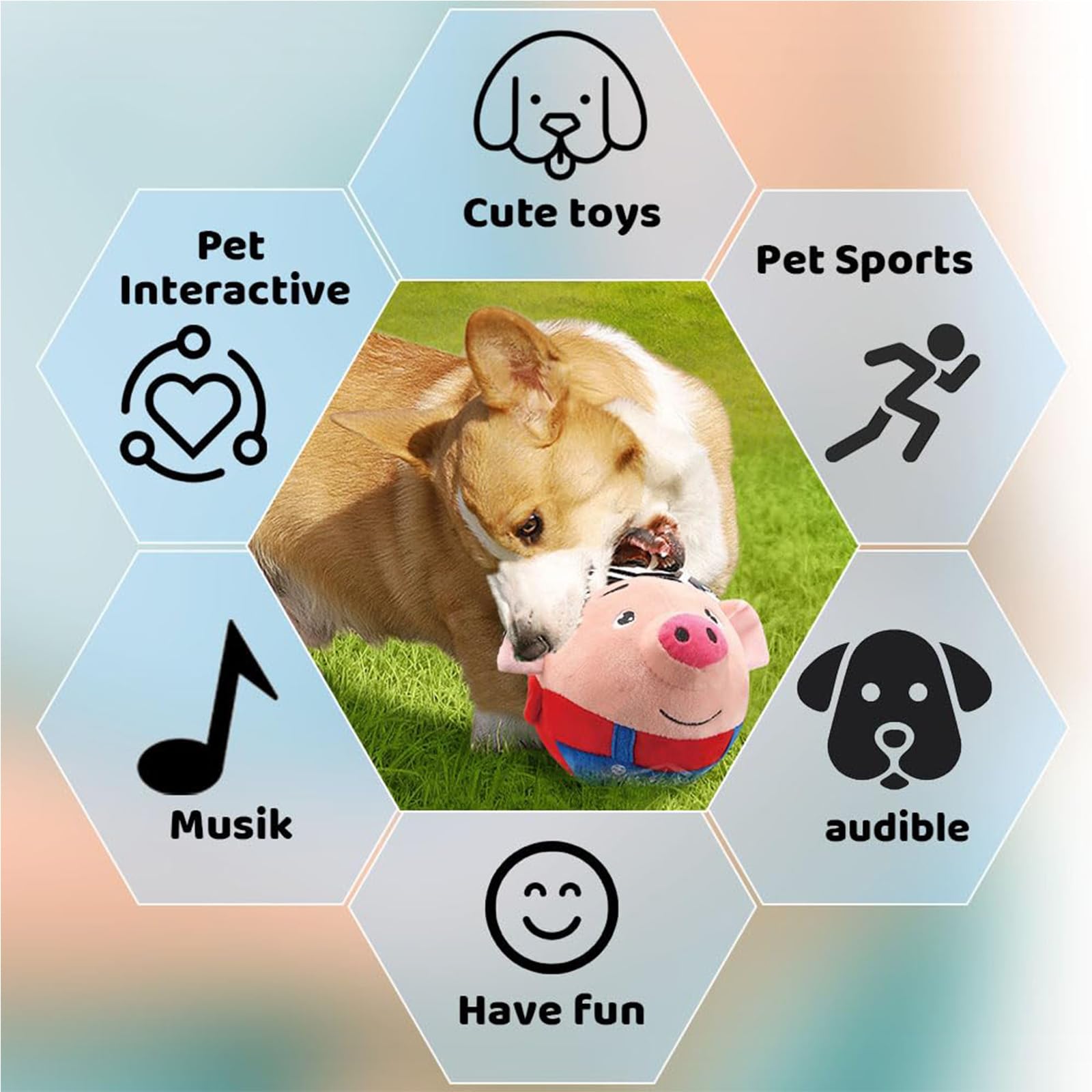 Interaktives Hundespielzeug, aktives bewegliches Haustier-Plüschtier mit Aufnahme- und Musikmodi, springendes Quietschen, interaktiver Hundeball, wiederaufladbares Hundespielzeug, um sie zu