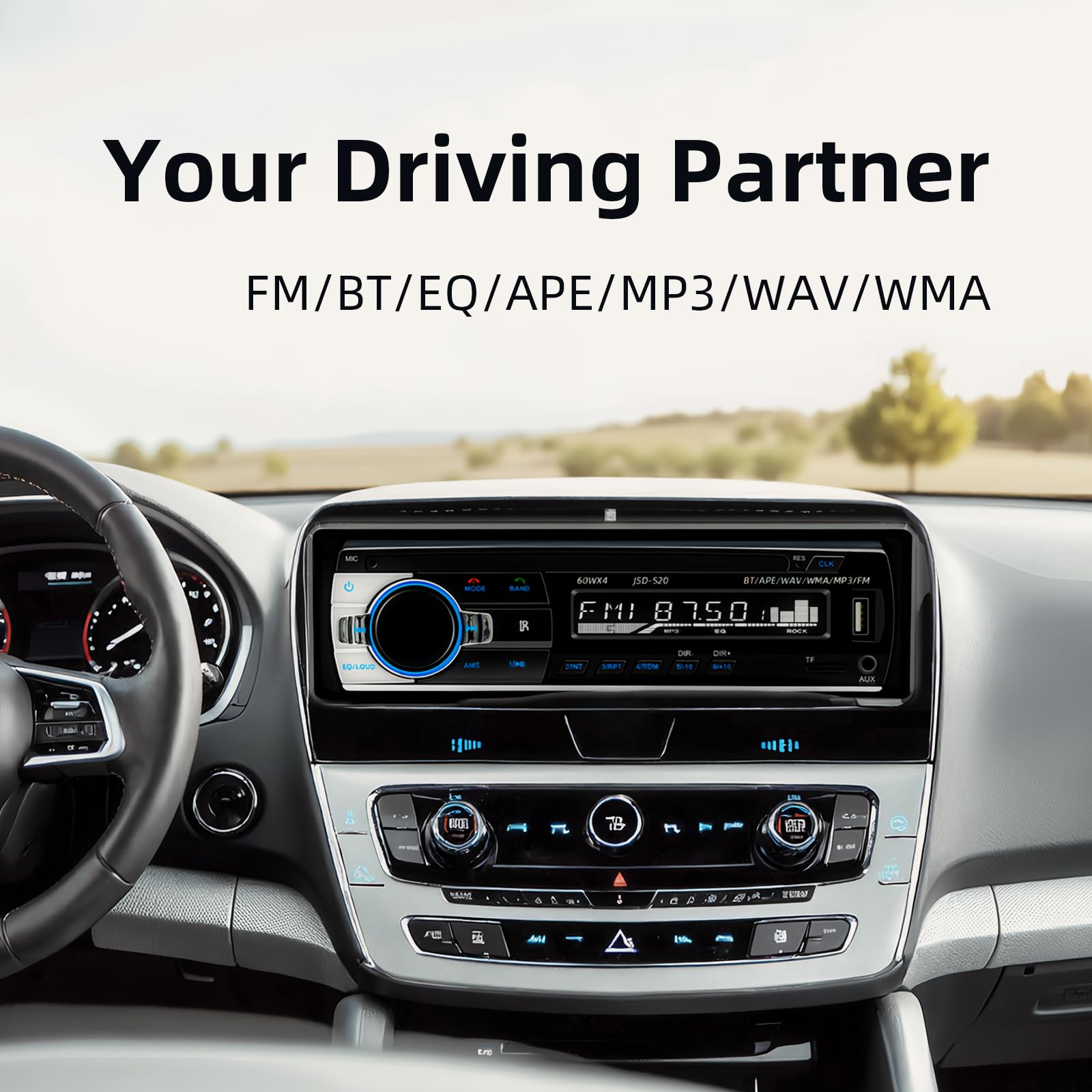 JSD-520 - Reproductor de audio estéreo para coche, MP3, Bluetooth, manos libres, receptor de radio FM, carga USB/AUX/TF, sin reproductor de CD