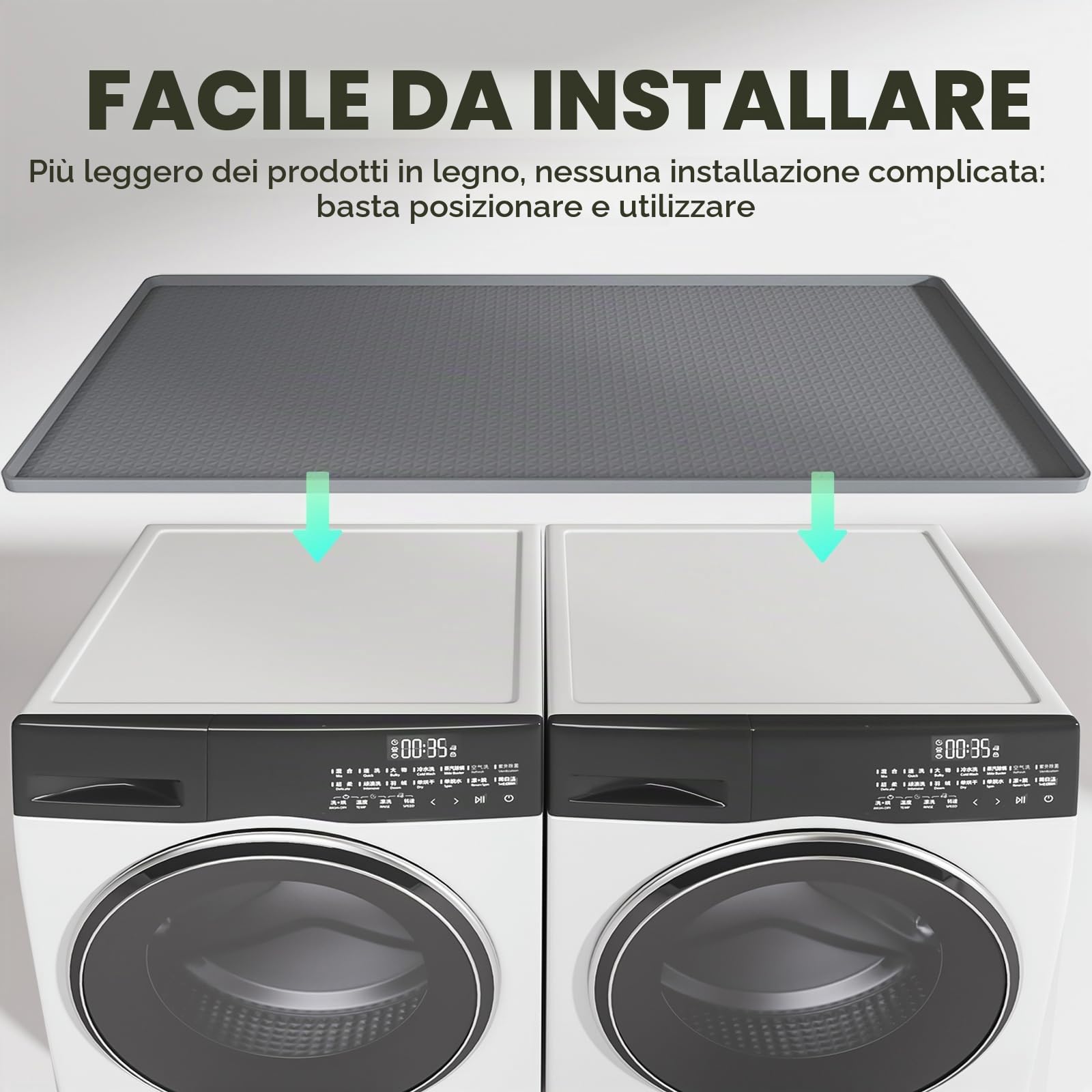Piano di lavoro per lavatrice e asciugatrice, 130 x 65 cm, grande copertura per lavatrice e asciugatrice, tappetino protettivo in silicone antiscivolo e impermeabile per piano di lavoro, copertura per