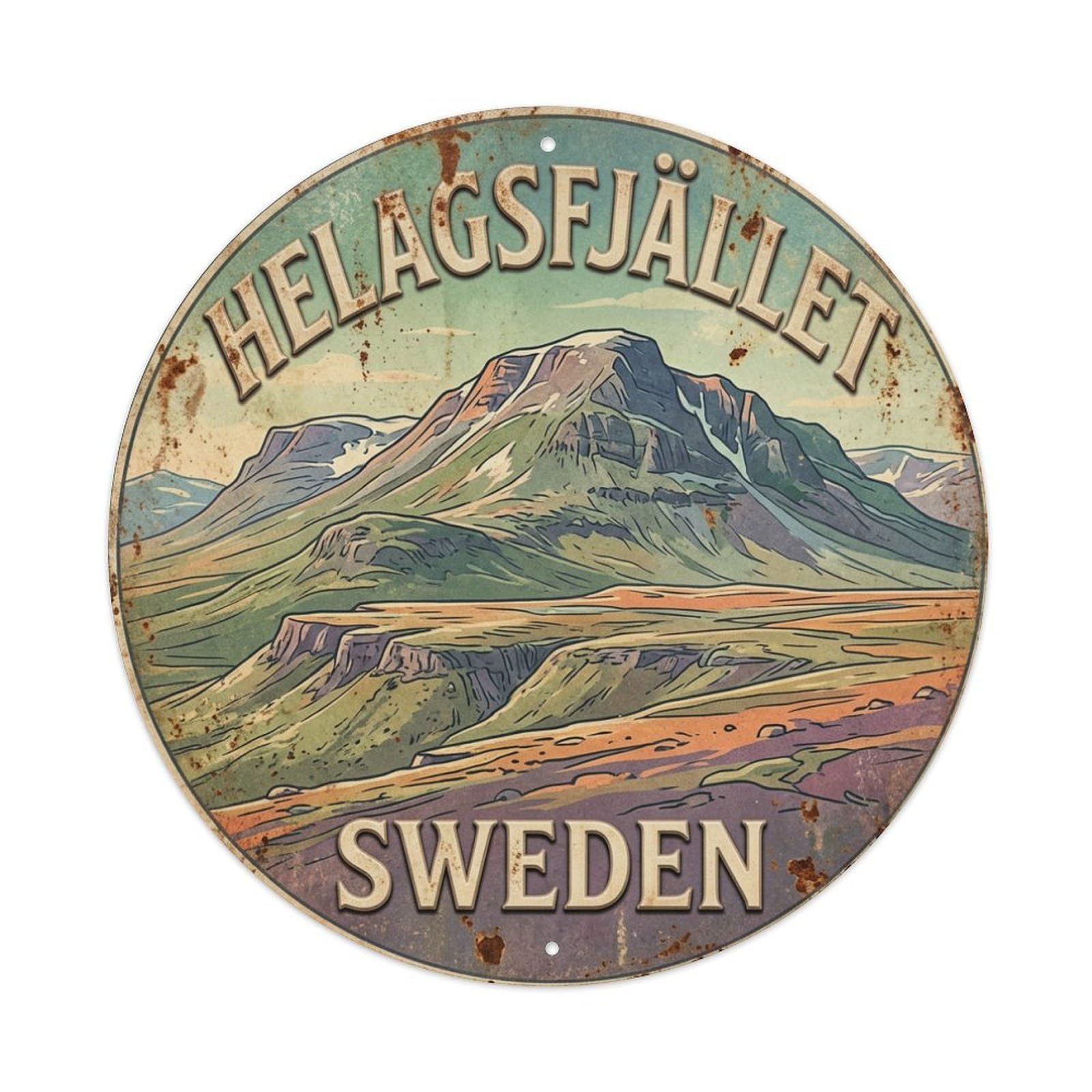Vintage Travel Helagsfjallet Sweden Highland Metal Tin Sign