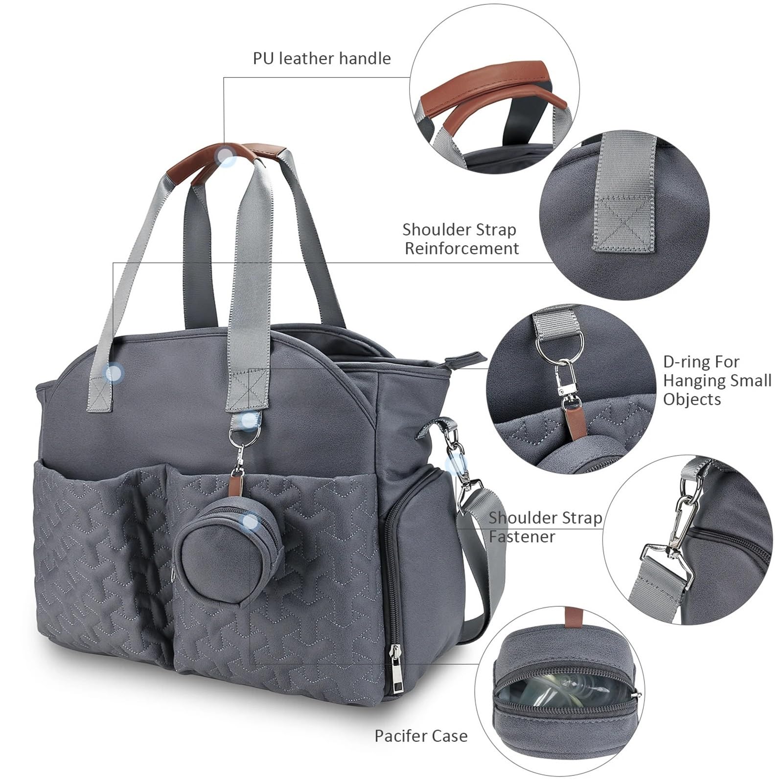 Wickeltasche Kinderwagen Milchpumpentasche, Wickeltasche, Tragetasche mit Schnullertasche, große Reisewindeltasche for Mama und Papa, Milchpumpentasche, Kinder-Kinderwagen-Taschen-Organizer(Dark gray)