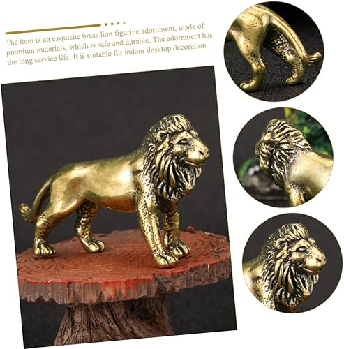 Vista 8 de 2 piezas de latón león adorno figura de león ornamento casa adornos feng shui león estatua de león té mascota prosperidad estatua guardián león