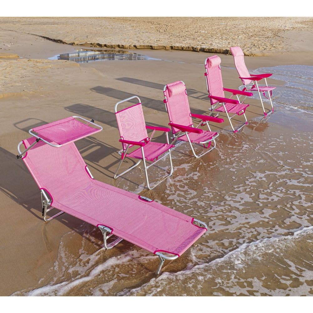 LOLAhome Silla de Playa Fija Plegable de Aluminio y textileno Rosa de 55x43x75 cm