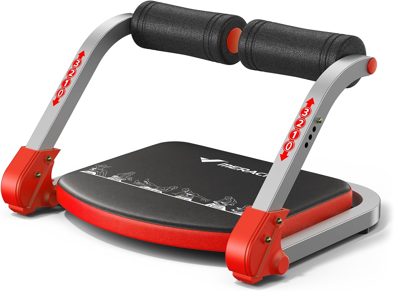 MERACH Ab Machine for Home Gym, Adjustable Ab Trainer with 3 Resistance Levels, Sit Up Exercise Equipment for Core Workout, Automatic Rebound Ab Crunch Machine, Ab Workout Equipment for Home Fitness Red