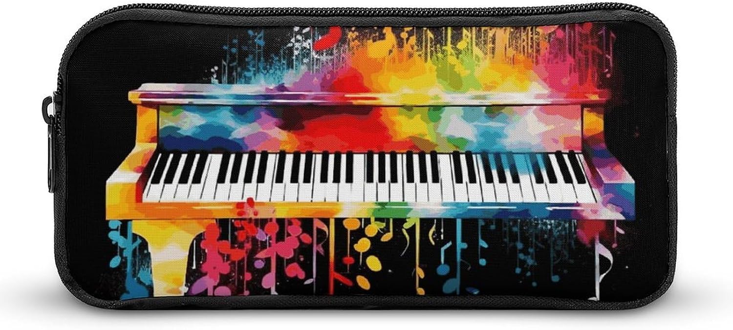 Colorful Piano Keyboard Music Note Pencil Case Large Capacity, Durable Pencil Pouch Portable Small Cosmetic Bag with Metal Zipper, Simple Makeup Pouch Aesthetic Toiletry Bag for Travel Office
