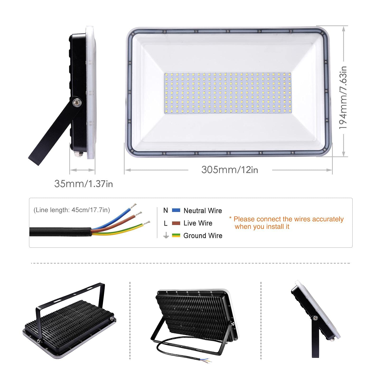 Proiettore LED da 100 W per Esterni, Proiettore Impermeabile Ip67, Faretto Industriale di Sicurezza, Proiettore per Esterni, Lampada da Parete da Lavoro per Cortile, Giar,