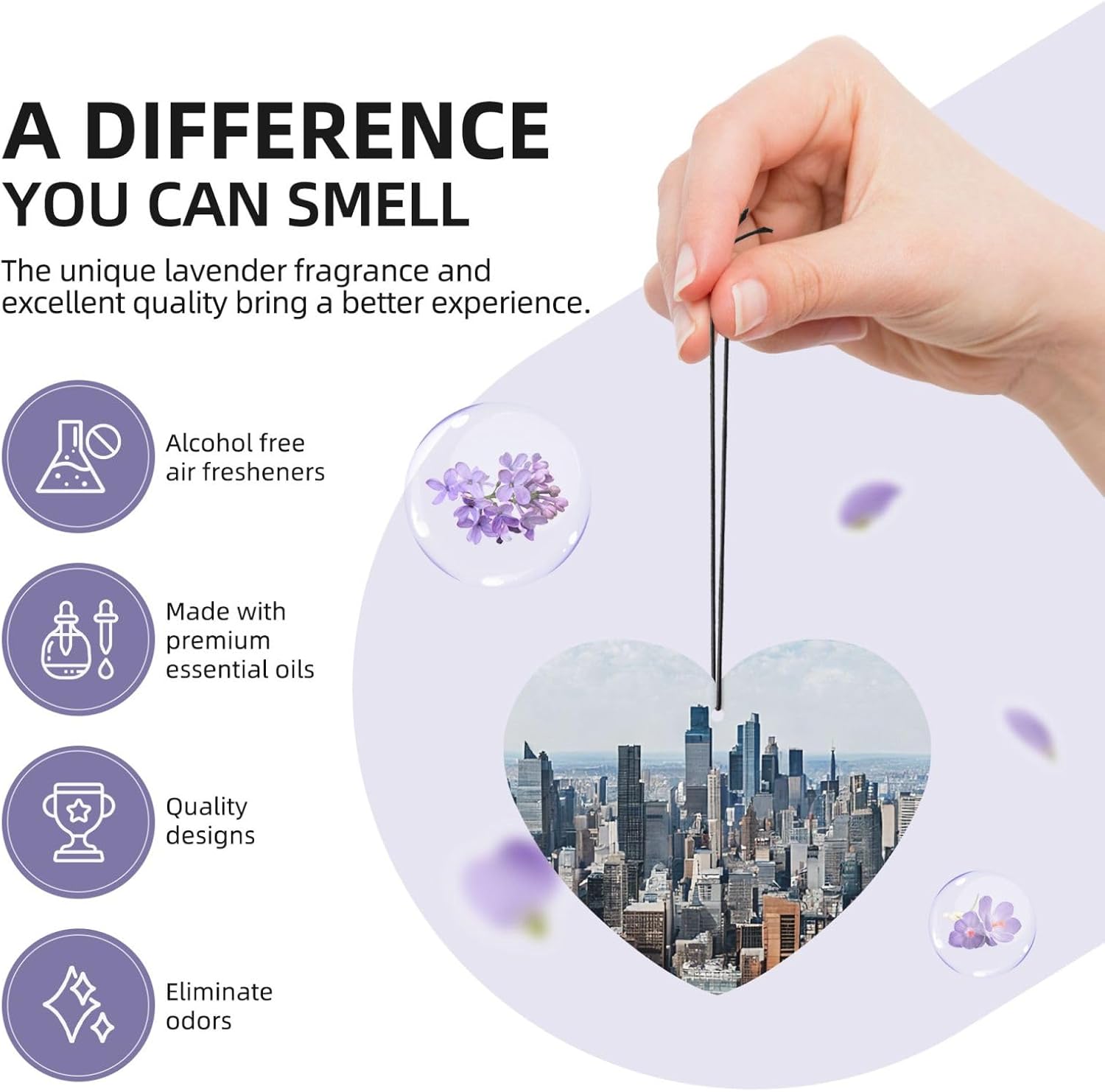 Lavender Scented Paper Car Air Freshener 10/24/40/100 Pack, New York Fashion City Print Hanging Odor Absorber for Vehicle Home Closet Multishapes