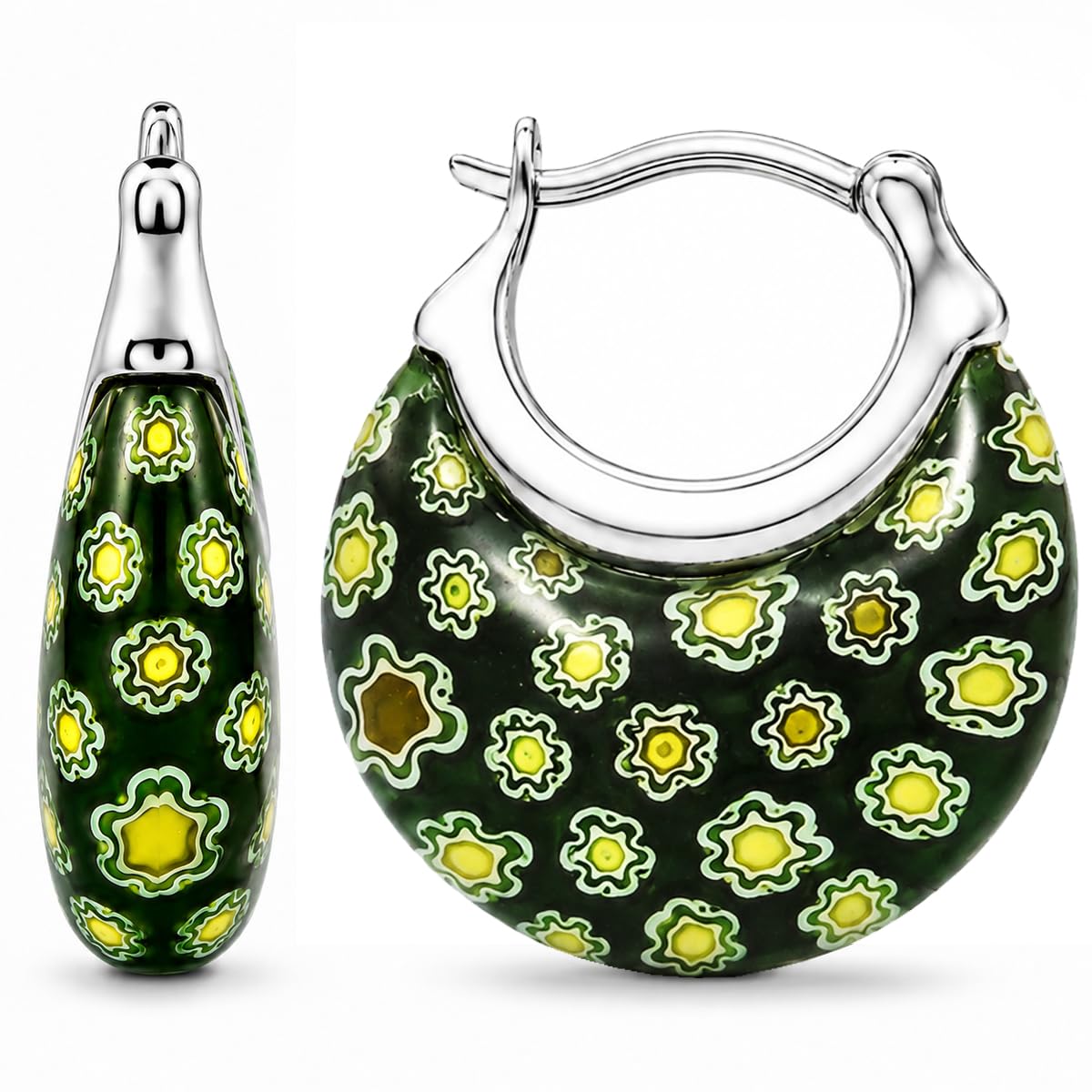 Shop LC Murano Style Millefiori Glass Hoop Earrings for Women