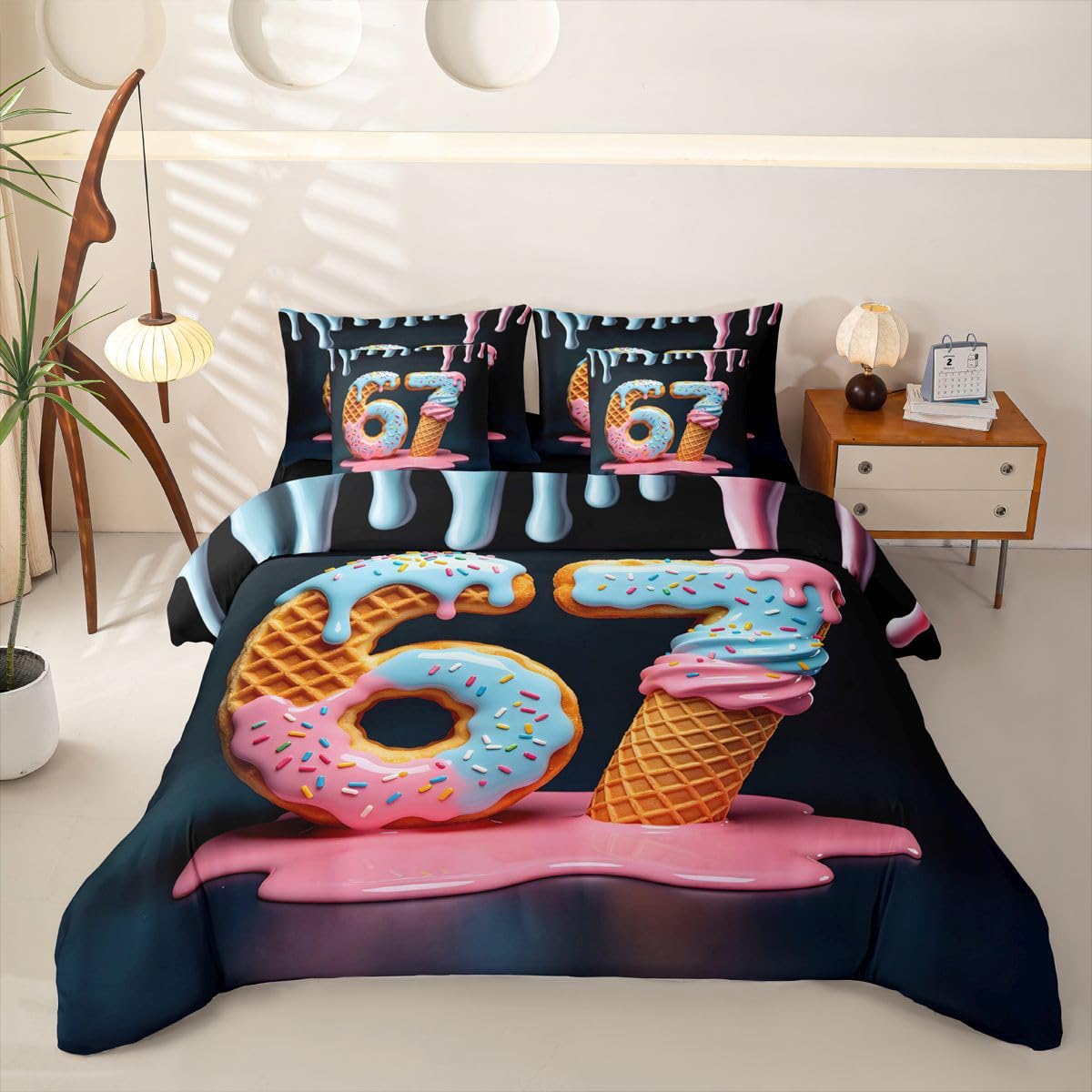 Loussiesd SIX SEVEN 6 7 Ice Cream Copripiumino Singolo 7 Pezzi Colorato Crema Candy Set di biancheria da letto per bambini Ragazzi Ragazze Dolce Dolce letto in una borsa con copripiumino, lenzuola