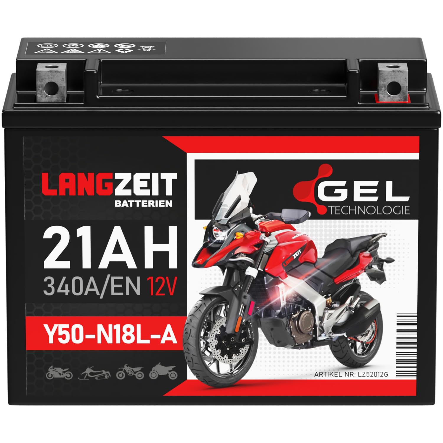 LANGZEIT Y50-N18L-A batteria moto 12V 21Ah GEL 52012 sostituito 19Ah 20Ah