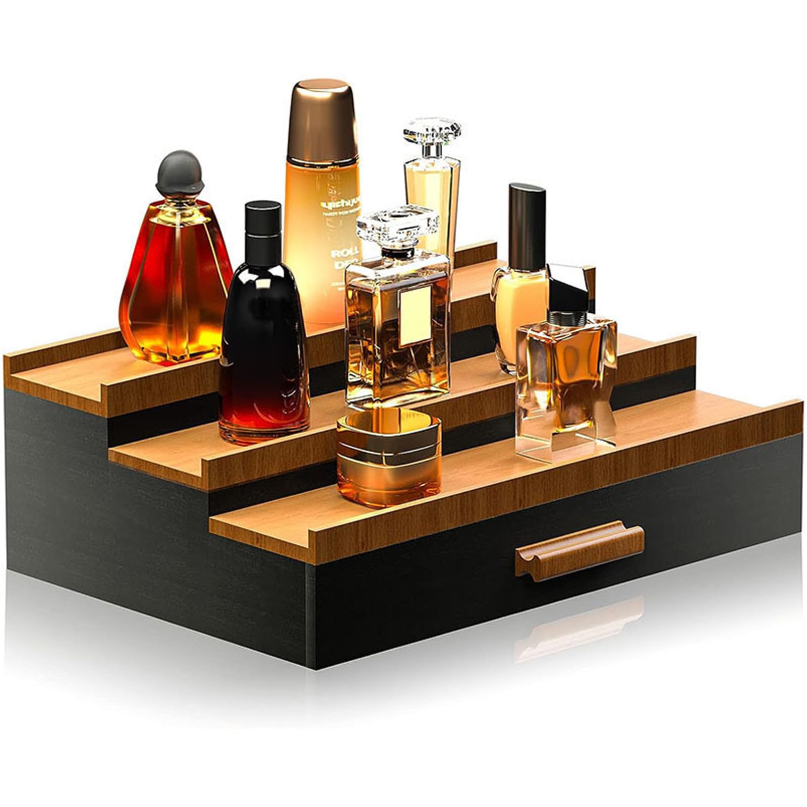 Organizador de perfumes, Soporte de Perfume de Madera de 12.6x8.7x4.1 Pulgadas, Organizador de Colonia Elevado de 3 Nivel