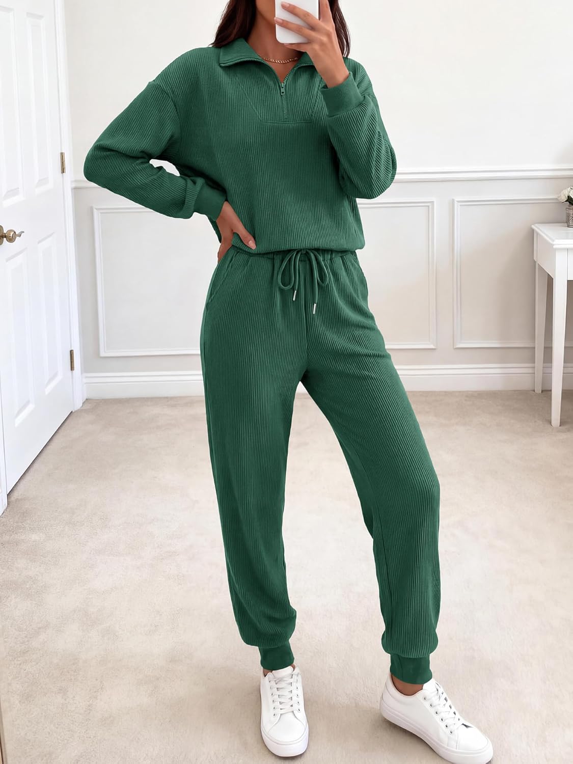 BTFBM Women's 2 Piece Tracksuit Spring Outfits 2026 Long Sleeve Half Zip Sweatshirt Sweatpants Lounge Set Sweatsuits - Image 3