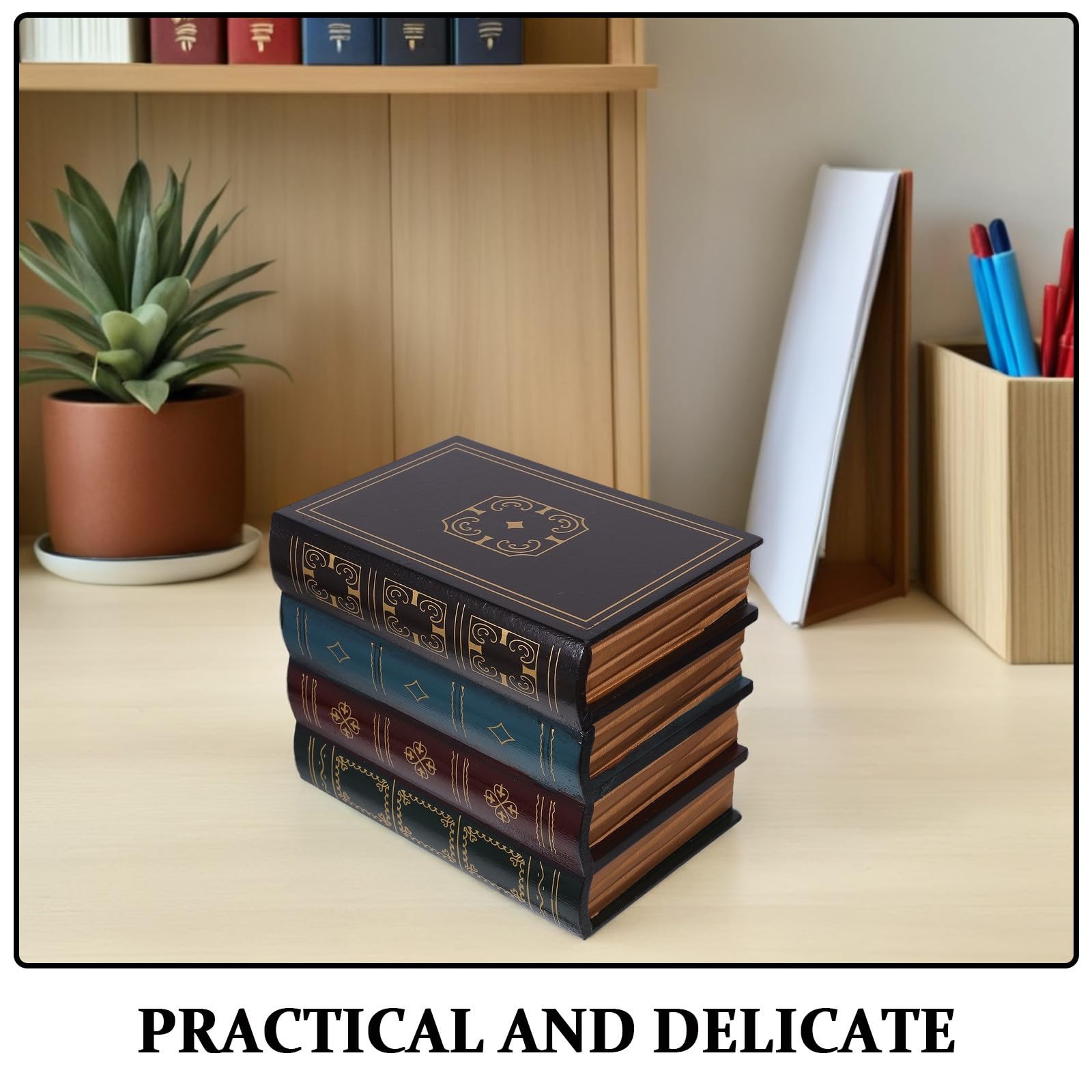 2 Juegos Caja Libro Oculta de Madera Estilo Vintage