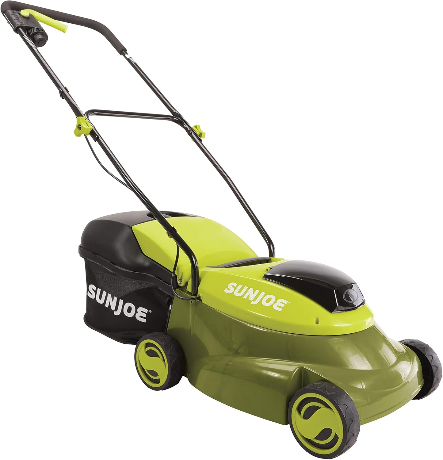 review Sun Joe MJ24C-14-XR Walk-Behind Cordless Push Lawn Mower w/Brushless Motor, 3 Setting Grass Height Adjustment, Rear Grass Clipping Bag, Kit (w/ 5.0-Ah Battery and Charger)
