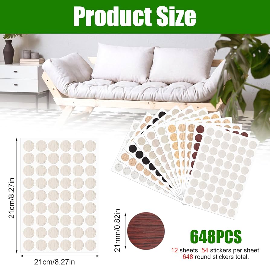 QSLKI 16 Fogli/864 Pezzi Tappi Coprivite Adesivi, 16 Colori Tappi di Copertura Autoadesivi, Tappo del Foro Vite Adesivi 21mm, Impermeabili Vite Copertura Adesivi per Mobili, Armadi, Pareti, Scrivanie