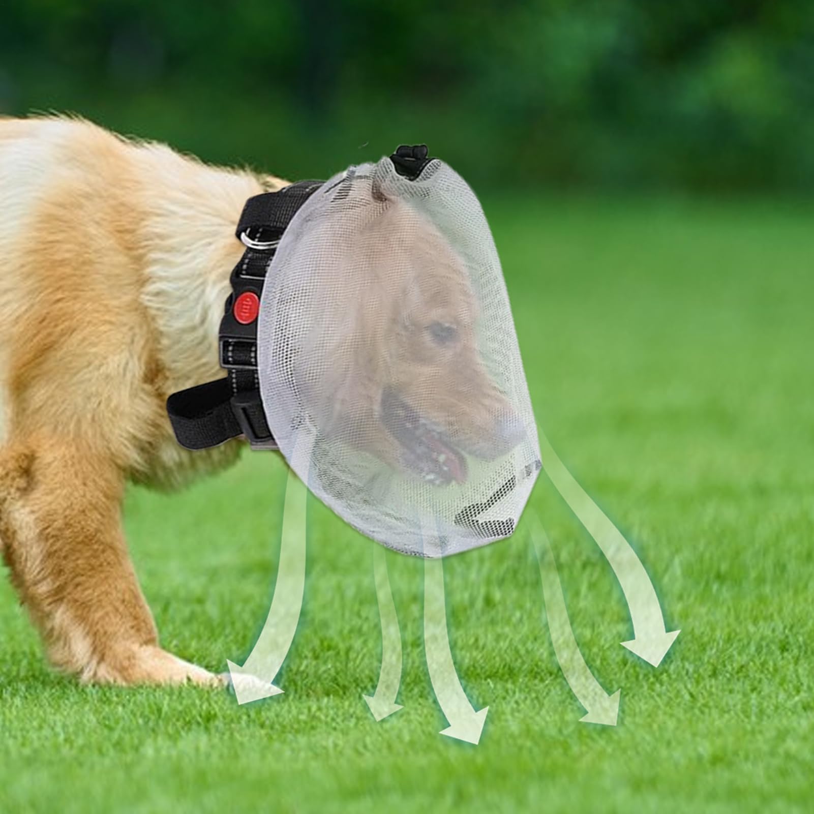 Red de malla para cabeza de perro, protector de seguridad de malla para perro, protector a prueba de arañazos con cremallera en la boca, ligero, transpirable, evita masticar, permite jadear beber para