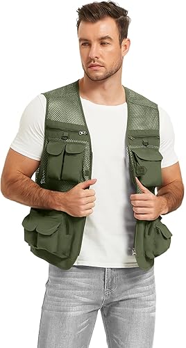 Miniatura 4 de Flygo Chaleco de pesca para hombre, chaleco de utilidad, ligero, para actividades al aire libre, viaje, safari, fotografía, con 16 bolsillos