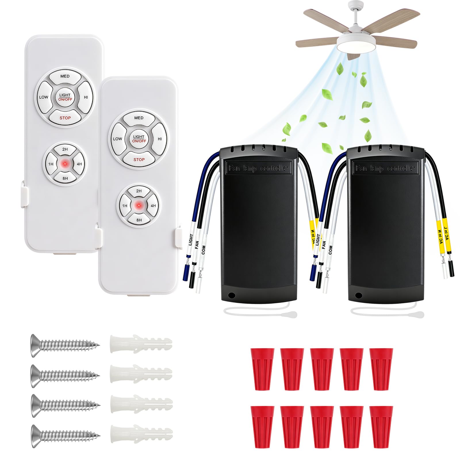 Kit de 2 Controles remotos universales para Ventilador de Techo, inalámbricos, para lámpara y Temporizador de luz para refrigeración de Habitaciones (110 V-230 V)