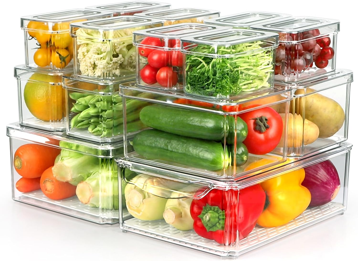 RIKOJUXI Set Of 14 Fridge Organizer, BPA Free Stackable
