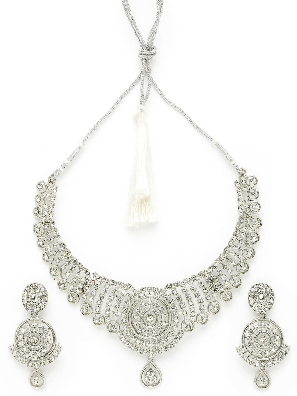 Sukkhi Most Beautiful Rhodium Plated Silver AD White Stone Collar Bone Necklace Set And Earring | Jewellery Set For Women (NS105513) (B0CBBDT92M) Amazon Price History, Amazon Price Tracker