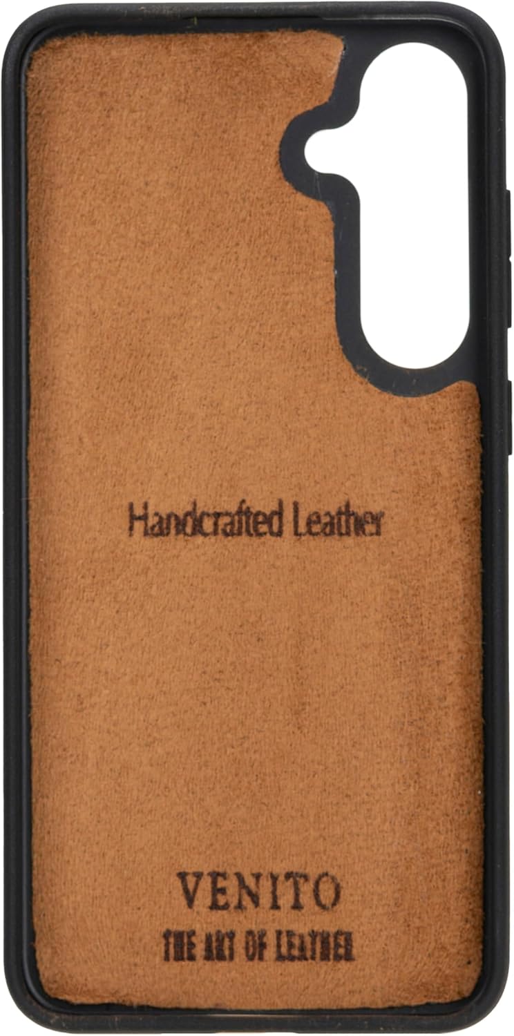 Venito Capri for S25 Case with Card Holder, Luxury Handcrafted Full Grain Premium Leather, Camera Cover, Drop/Impact Protection, RFID Blocking, 6.2” Antique Brown*