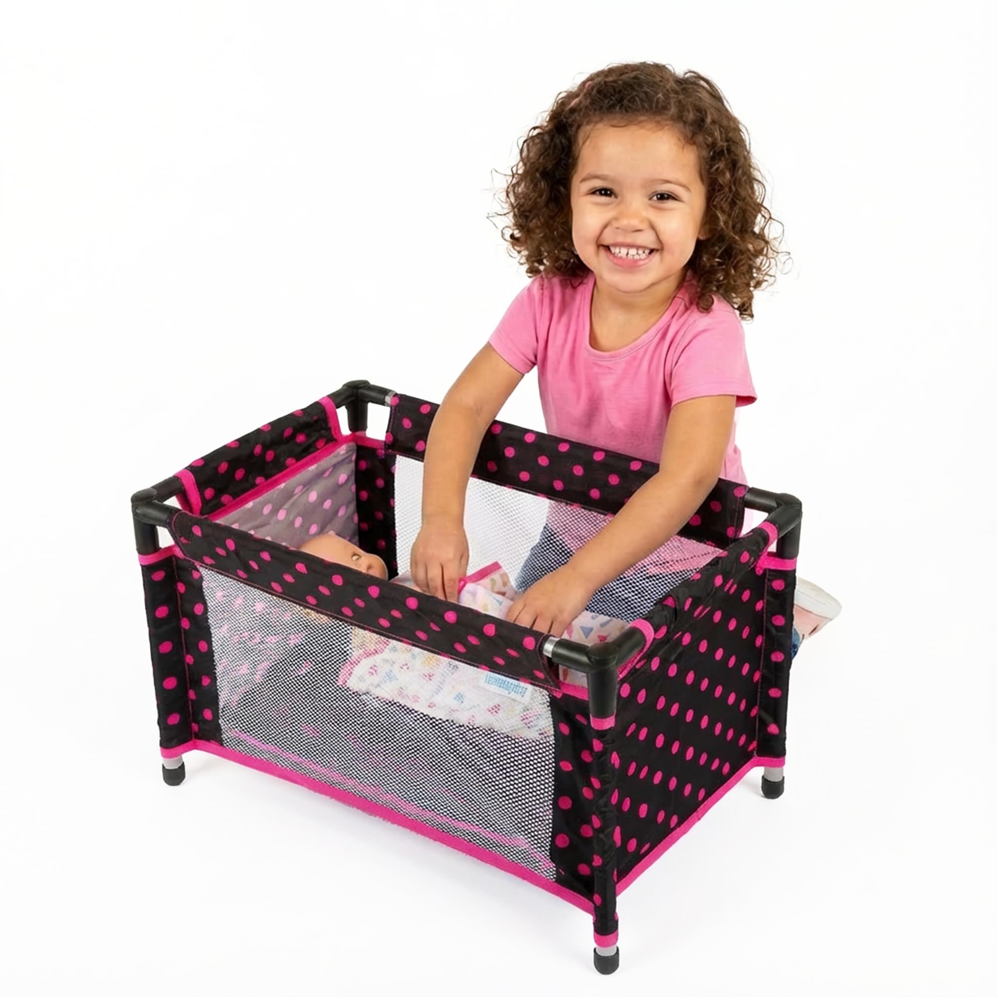 Kinderplay Lettino da Viaggio per Bambole – Culla pieghevole con borsa – Per bambole fino a 46 cm – Rete traspirante, tessuto lavabile, piedini antiscivolo – KP0400G