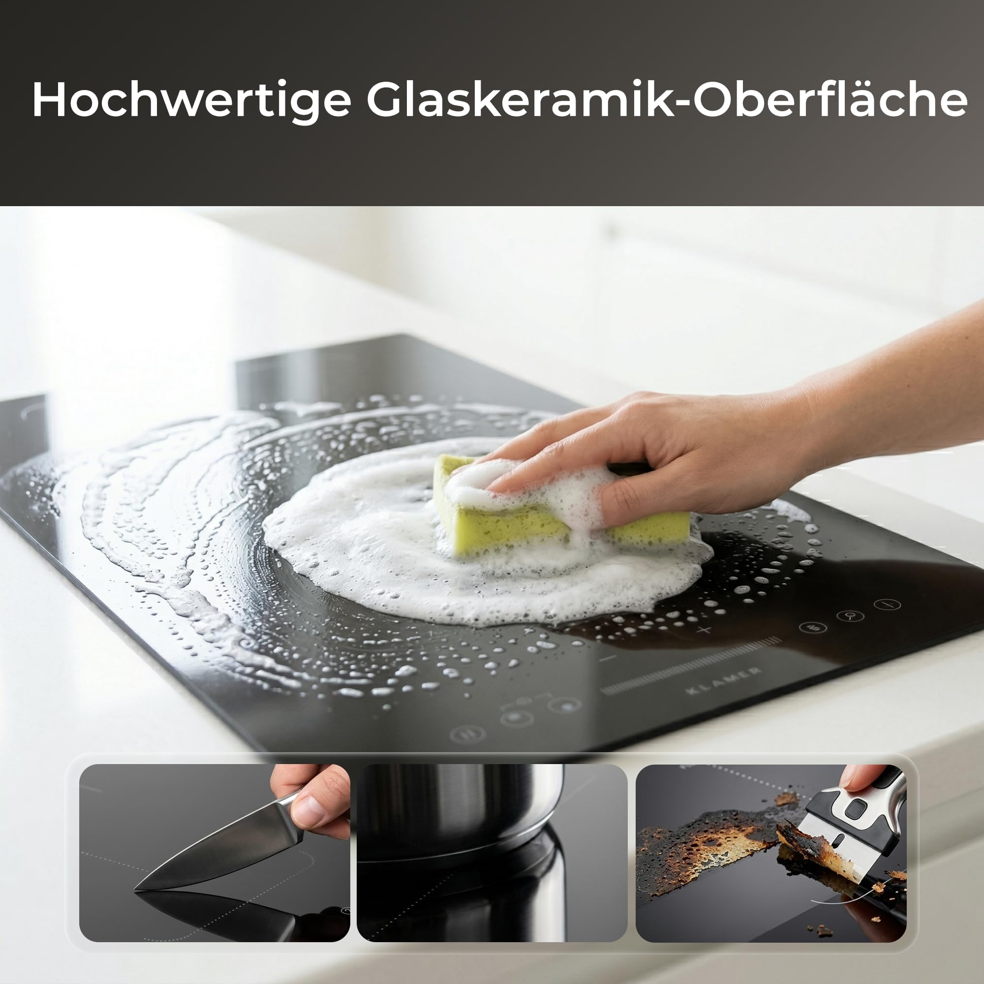 KLAMER Induktionskochfeld 30 cm 2 Zonen 1 Flexzone 3500 Watt Boost Funktion 9 Leistungsstufen Timer Kindersicherung