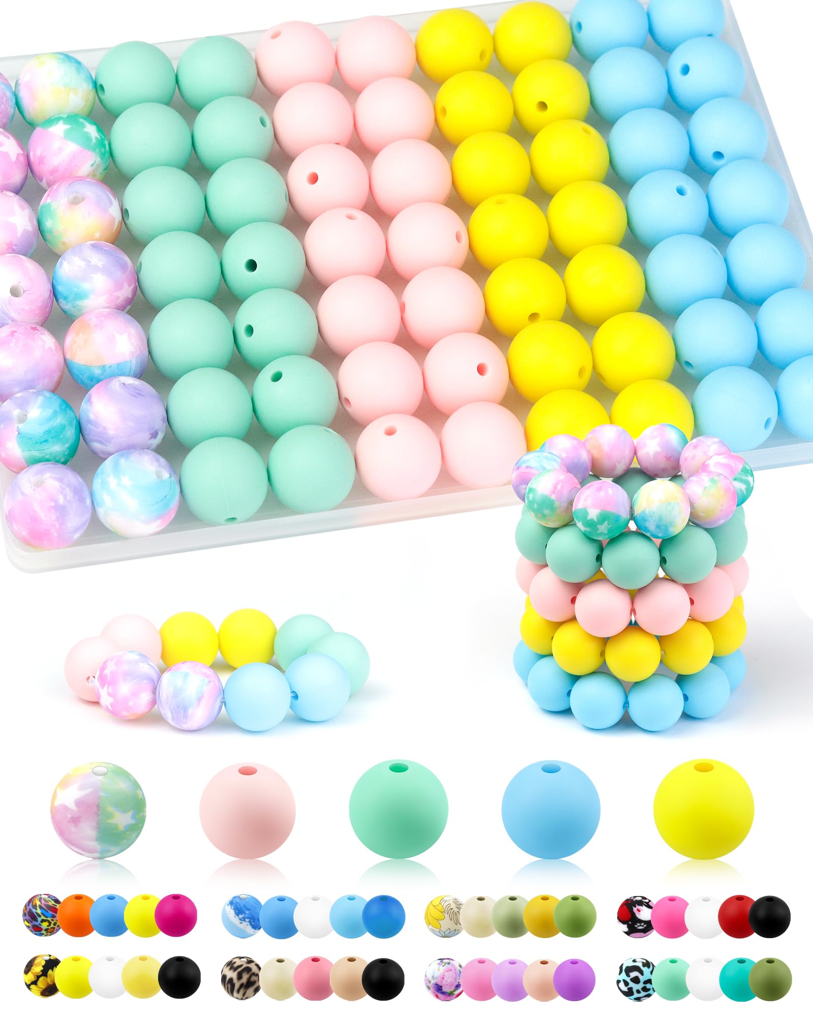 Perles silicone FIVEIZERO 15mm pour porte-clés, bracelets et stylos perlés
