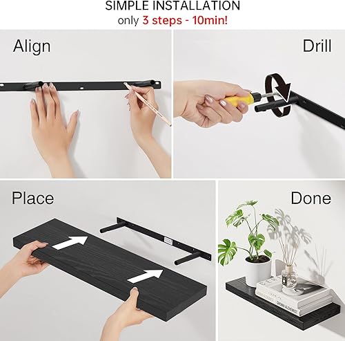 Miniatura 6 de BAYKA - Estantes flotantes para pared, estantes de pared de 22.5 pulgadas en negro para baño, dormitorio, sala de estar, cocina y libros, estante