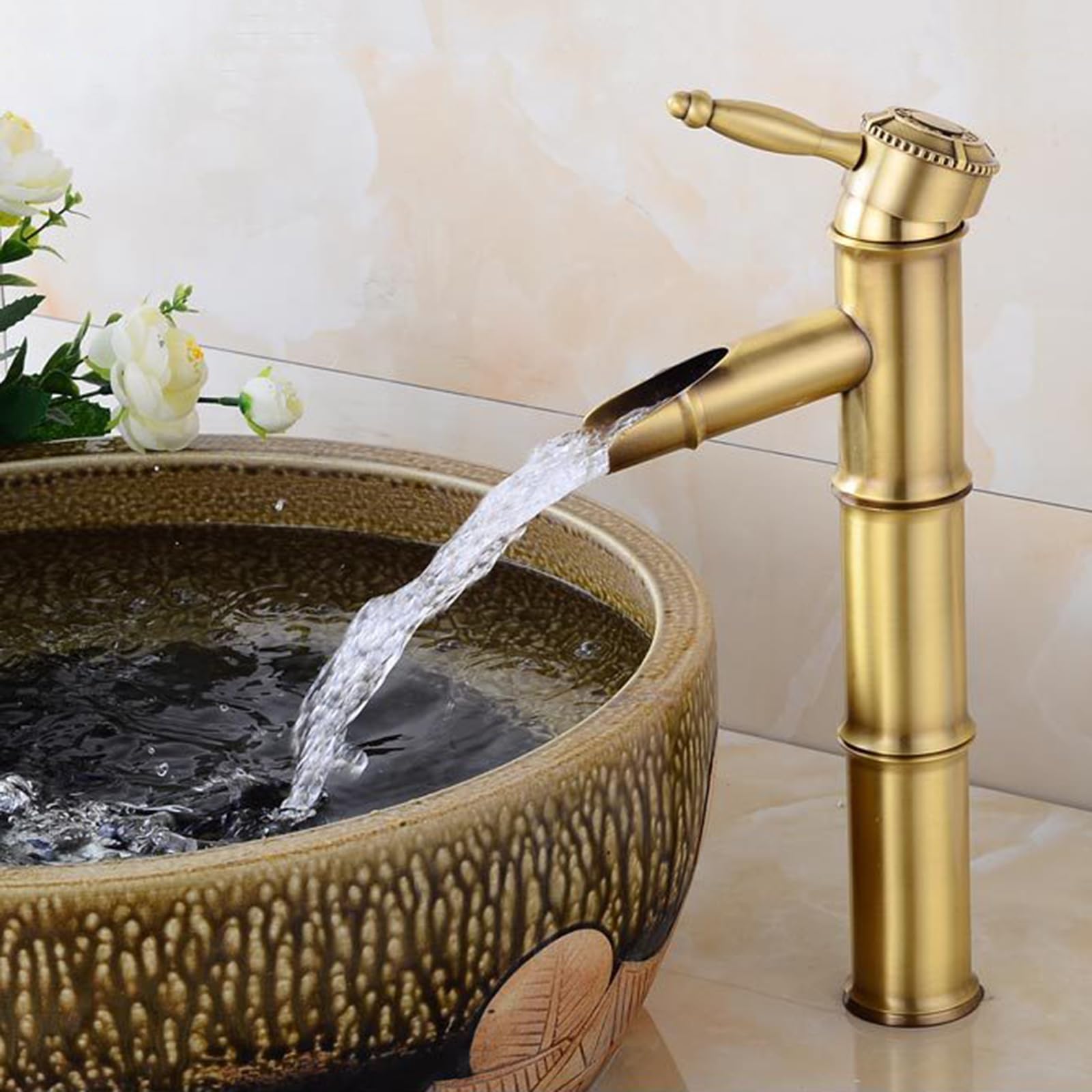 SOHNVWTGD Antique Countertop Basin Tap Waterfall Single Handle Bathroom Basin Taps Mixers G1/2 Hot and Cold Tap,Antique