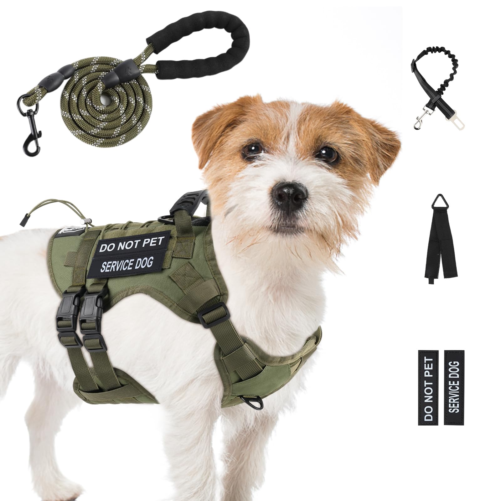 Yungaspy No Pull Tactical Dog Harness for Small Dogs, Escape Proof Molle Dog Vest Harness and Leash Set, Adjustable Military Service Dog Harness with