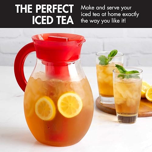 Vista 2 de Primula The Big Iced Tea Maker Tritan Plastic Infusion Beverage Pitcher with Leak Proof, Airtight Lid, Fine Mesh Resuable Filter, Manufactured Rojo