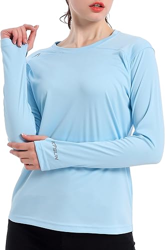 Camiseta de protección solar con FPU 50+ para mujer, camiseta de manga larga para exteriores, para senderismo, natación, pesca